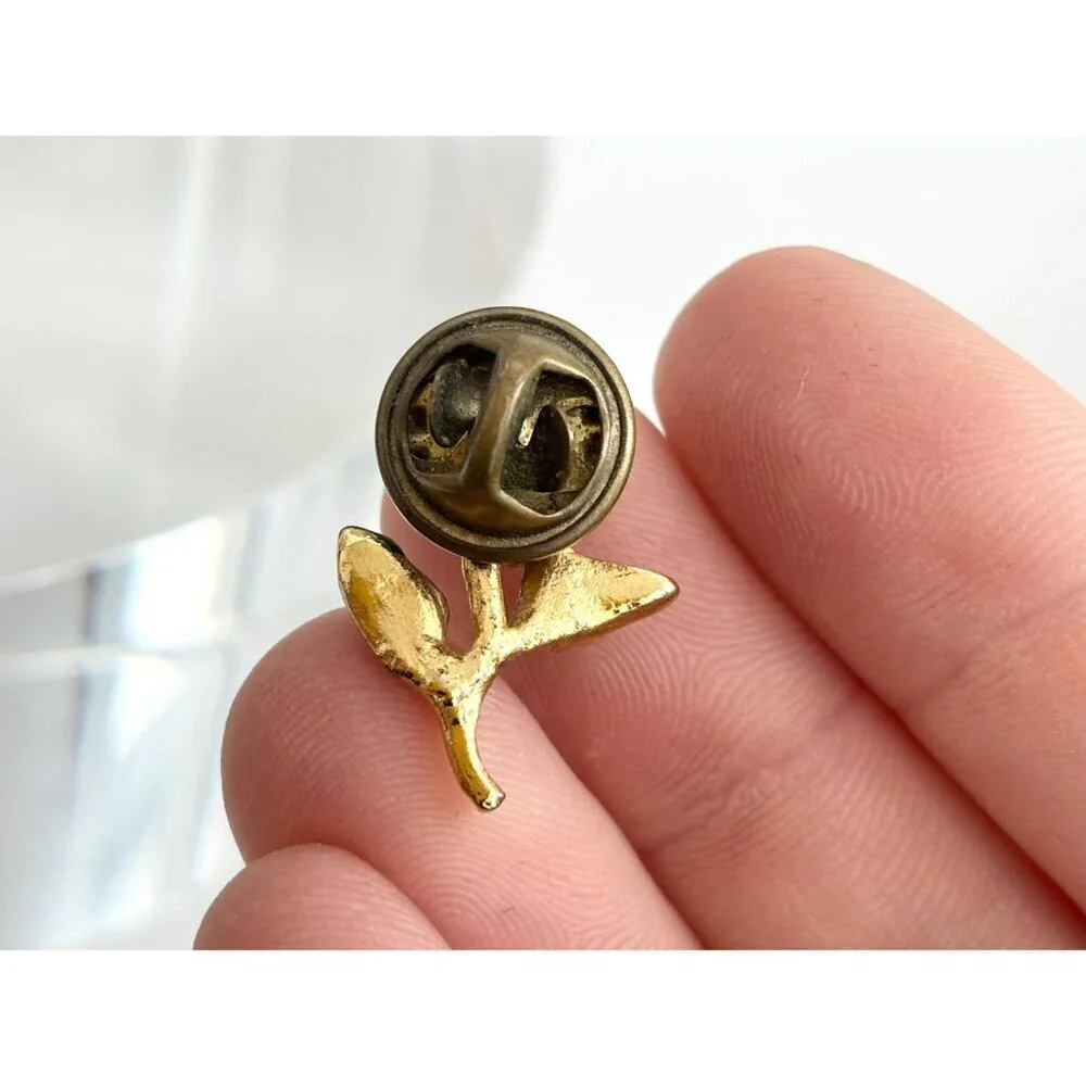 Gold Toned Rosebud Green Enameled Vintage Cute Costume Jewelry Brooch